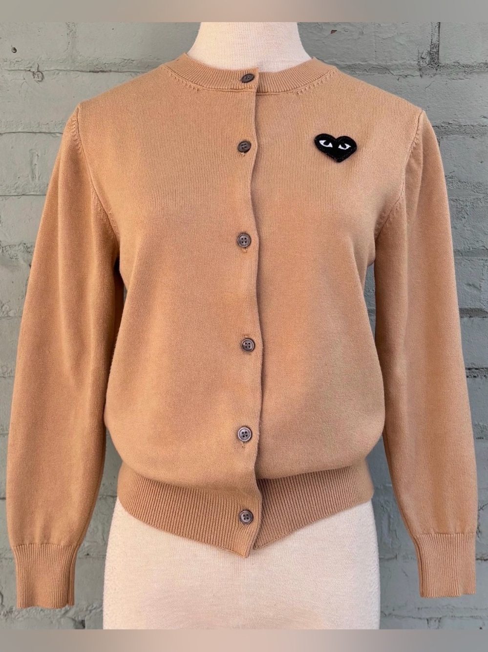 Comme des Garcons Play Tan Crew neck Cardigan Sweater